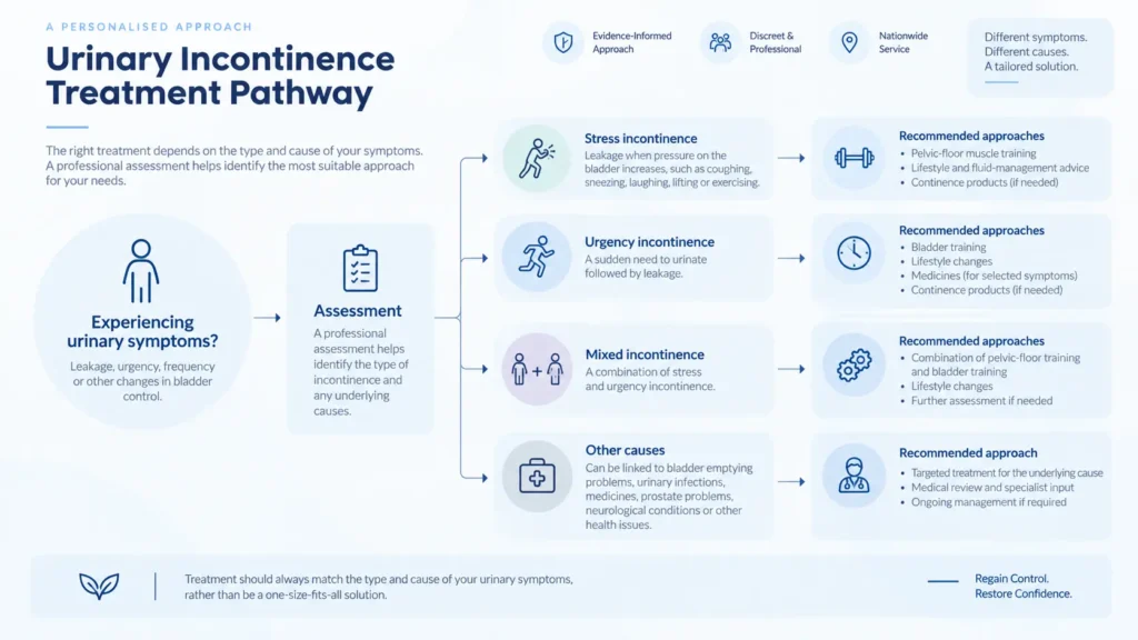 urinary incontinence treatment options infographics from the incontinence direct Wigan