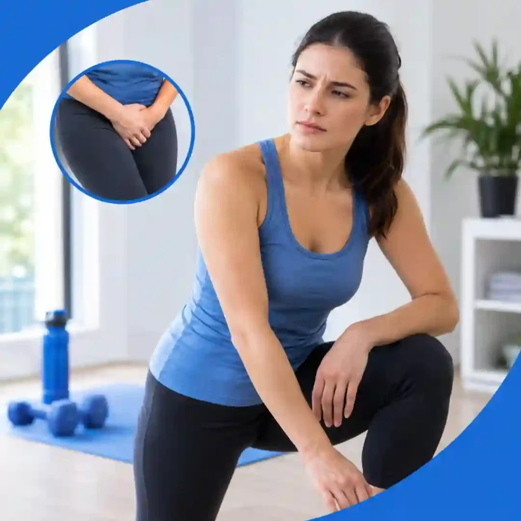 Pelvic-floor exercise Wigan guidance for urinary leakage, focusing on correct muscle technique, relaxed breathing, muscle relaxation and seeking professional advice if symptoms worsen.